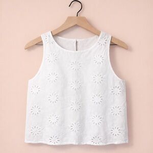 J. Crew White Flower Eyelet Sleeveless Cotton Tank Top (096)